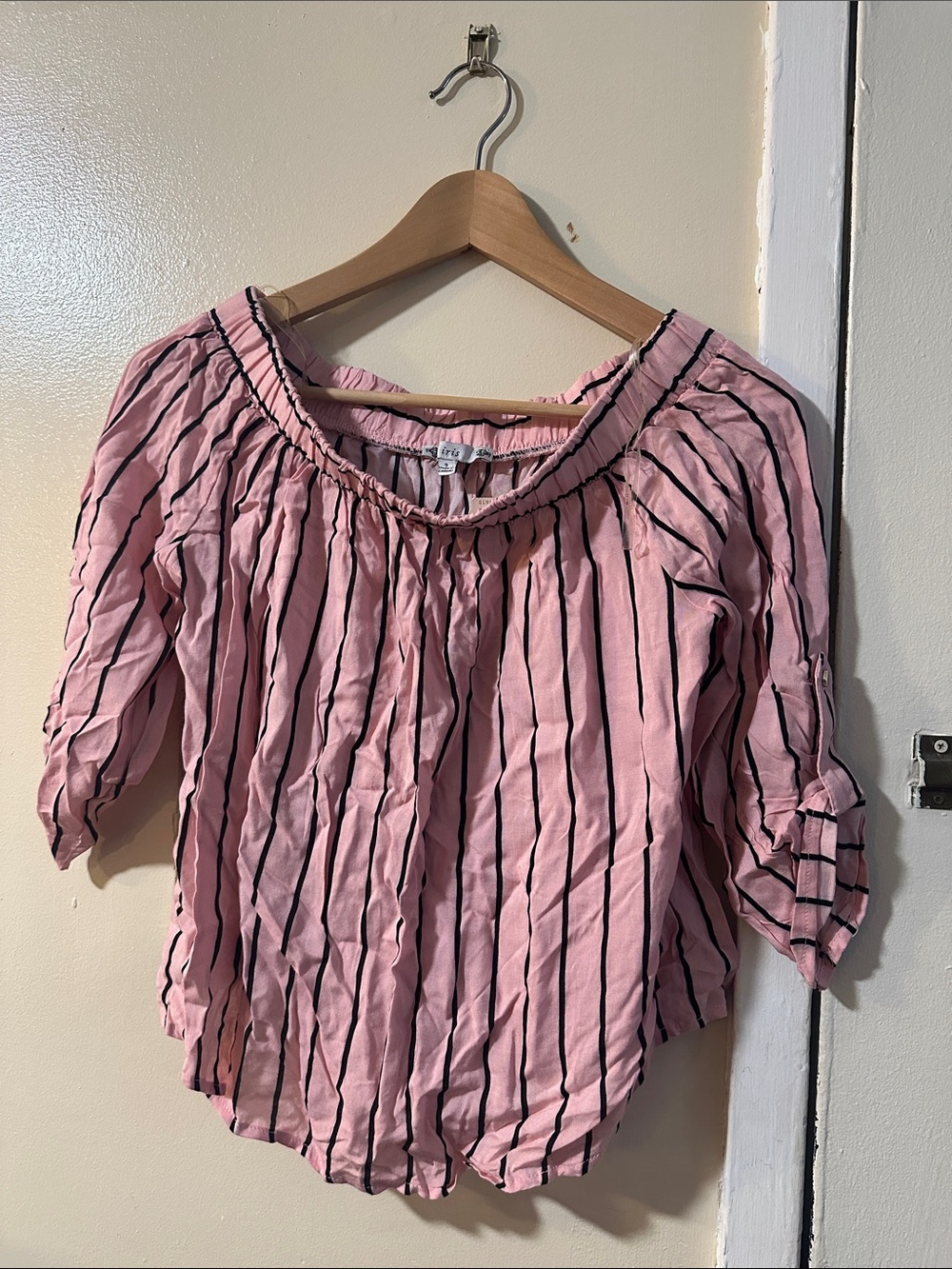 Pink Striped Women's Off-Shoulder Blouse